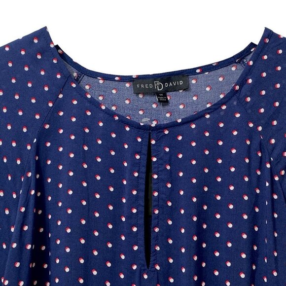 FRED DAVID Blouse Plus Size 1X Rayon Womens Top 3/4 Sleeve Navy Red Dot NWT - Picture 8 of 12